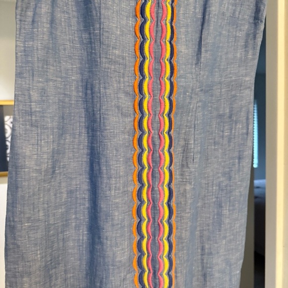 Talbots Linen Scallop Detail Shift Knee Length Dress Multicolor Sleeveless Sz 6 - Picture 3 of 10